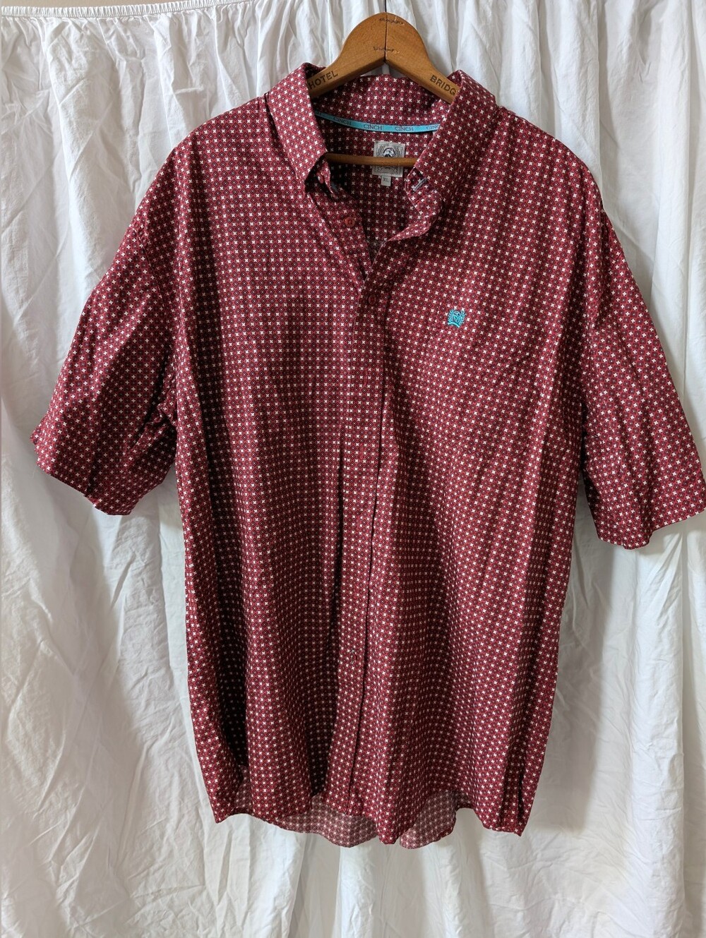 CINCH Men's Red Patterned Short-Sleeve Button-Up Shirt